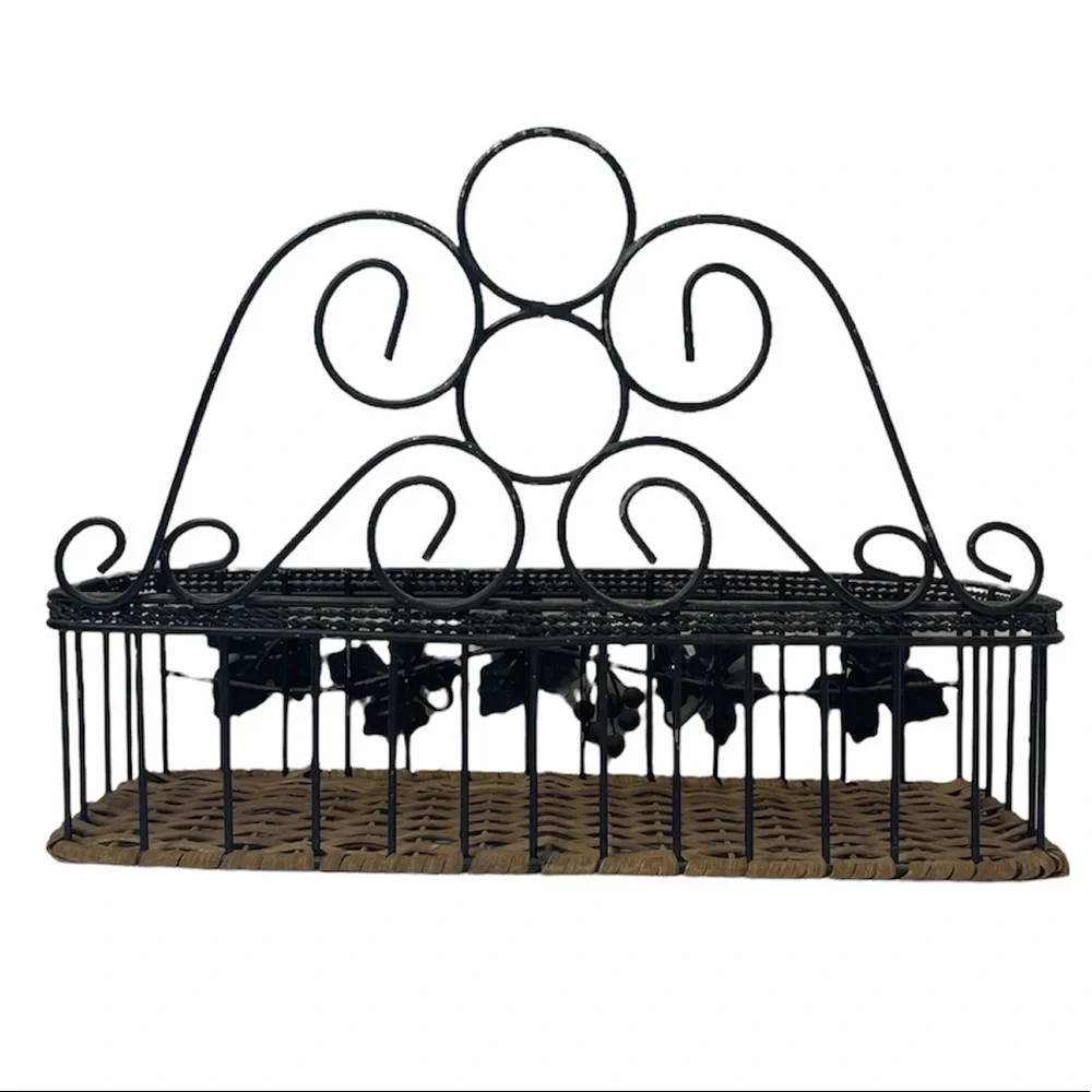 Vintage Basket Hand Crafted Wire Wicker Wall Organizer Hanging or Tabletop Decor